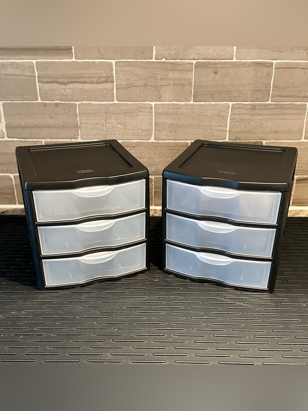 Sterilite Small 3-Drawer Desktop Storage Units Set of 2 Black & Frosted Clear